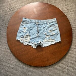 SHEIN Light Blue High Waist Distressed Shorts Women's Plus Size 16